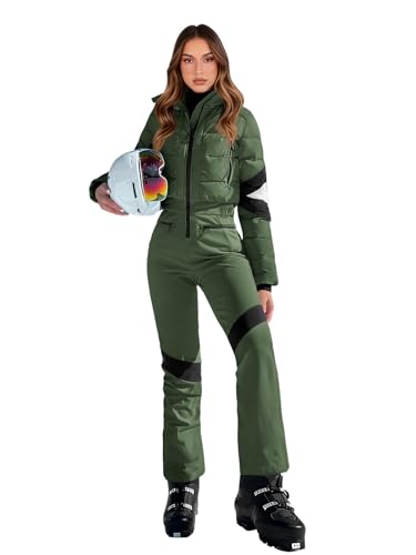 Yousify Womens Onesie Ski Suit Winter Outdoor Sports Warm Waterproof Snowsuit Color Block Jumpsuits Snow Jackets
