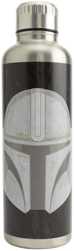 Paladone PP7361MAN The Mandalorian-Botella de agua de metal, acero inoxidable