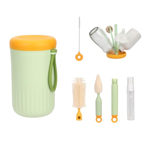 Image of PEUTIER 7pcs Travel Bottle Cleaner Kit, 7 in 1 Portable Baby Bottle Brush Set includes Drying Rack Bottle Nipple Straw Cleaning Brush Baby Essentials for Home and Travel Use (Green), Medium