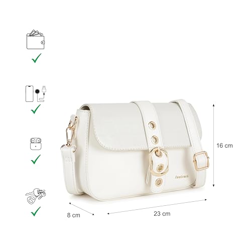 Image of BuckleUp White Sling | Faux-Leather Women's bag | Sling with Croco-Textured Flap & Buckle Closure
