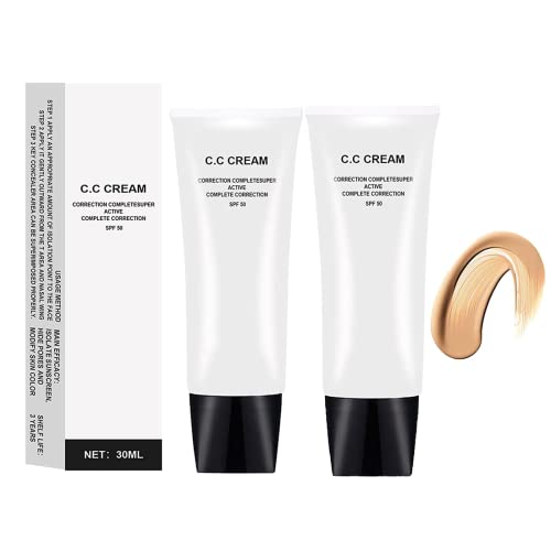 Skin Tone Adjusting Cc Cream Spf 50,Cosmetics Cc Cream, Colour Correcting Self Adjusting For Mature Skin,All-In-One Face Sunscreen And Foundation,Pre-Makeup Primer Moisturizing Skin Concealer Brightening Skin Tone,Natural Color-1.01 Oz (2Pcs) #TOP1