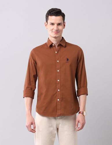 Image of U.S. POLO ASSN. Solid Slim Fit Shirts for Men - 100% Cotton, Full Sleeve Mens Casual Shirts