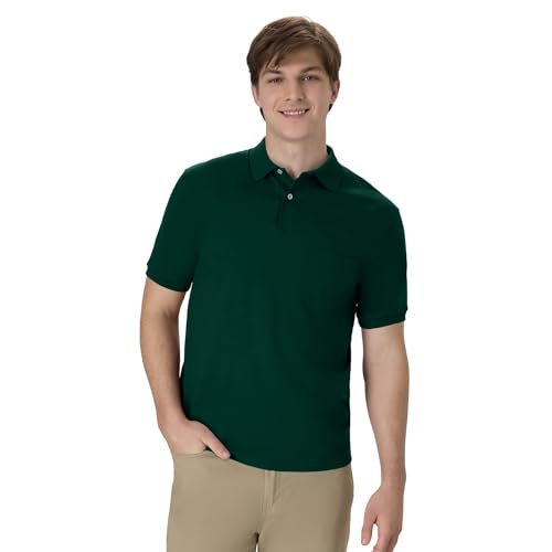 Hanes Men's Short-Sleeve Jersey Pocket Polo (Pack of 2), Deep Forest, Small - image 2