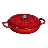 Bruntmor 3.8 Quart Dutch Oven Pot with Lid - Enameled Cast Iron Paella Pan - Ceramic Coated Cast Iron Braiser Pan for Baking, Braising, Roasting, Slow Cooking, and Stovetop Use - Gradient Red