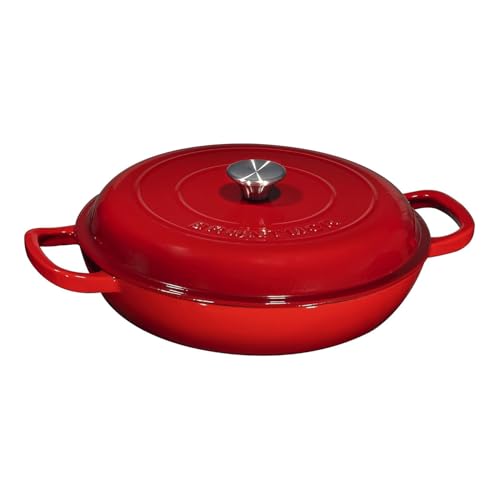 Bruntmor 3.8 Quart Dutch Oven Pot with Lid - Enameled Cast Iron Paella Pan - Ceramic Coated Cast Iron Braiser Pan for Baking, Braising, Roasting, Slow Cooking, and Stovetop Use - Gradient Red