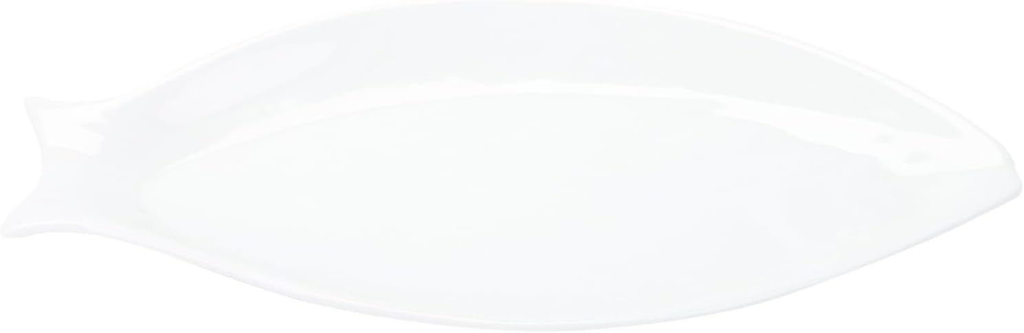 Ceramic Fish-shaped Serving Plate 13-inch White Irregular Steamed Fish Platter for Home and Restaurant Use