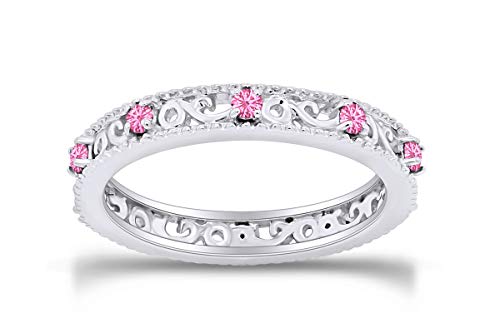 Stackable Ring for Women, 14K Gold Over 925 Sterling Silver with Round Cut Simulated Tourmaline, Dainty Band Ring Jewelry Gift for Her (Band width 3.5mm)