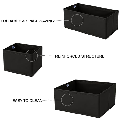 Image of Skrill Non Woven 8-Piece Foldable Clothing Storage Box Set | Cube Baskets, Bins & Dividers for Closet & Dresser Drawer Organization, Black