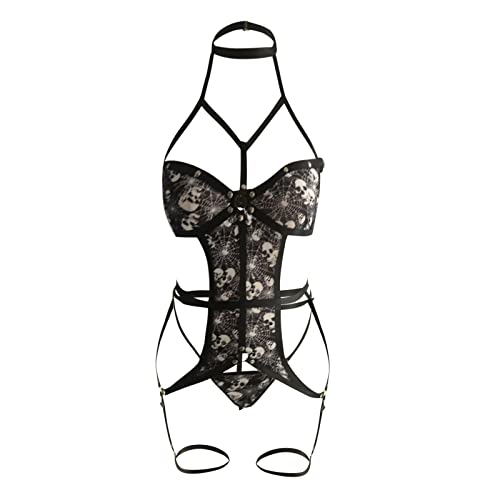 Women Exotic Lingerie Set Strappy Teddy Lace Bodysuit With Garter Belt One Piece Sexy Bodysuits Corset Leather Chemise Halter Mesh Babydoll Cosplay Halloween Couple Hot Black #TOP1