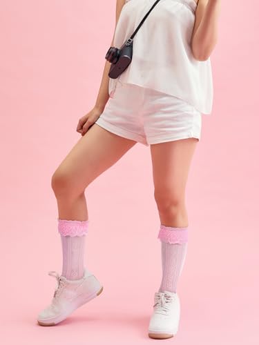 Geyoga 4 Pairs Women's Lace Socks Fishnet Mesh Knee High Stockings Lace Ankle High Socks for Women4