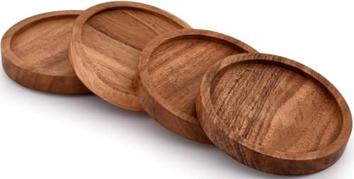 Divine Glance Wooden Coasters for Drinks, Natural Acacia Wood, Tabletop Protection, Drink Coaster...