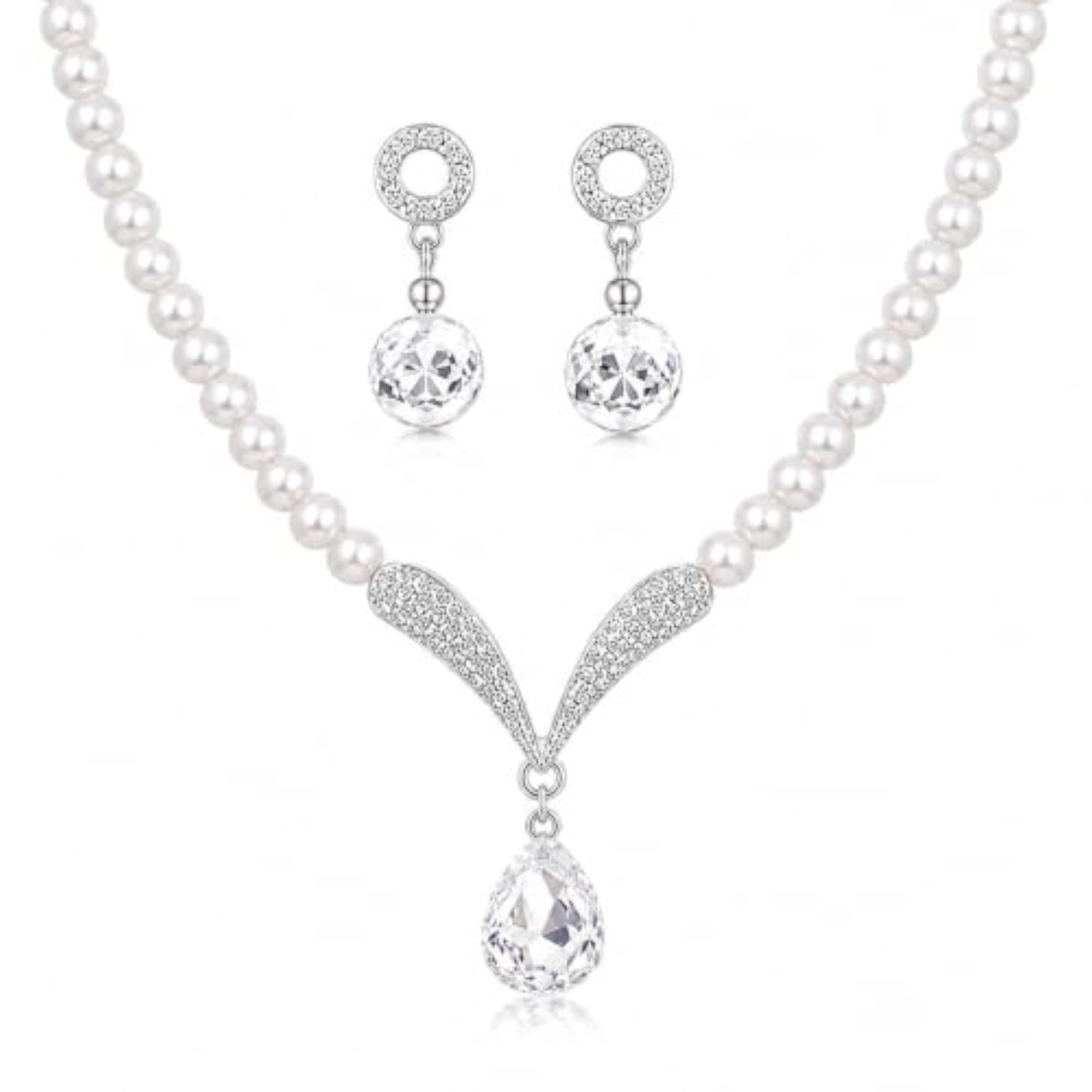 Women's Crystal Pearl Necklace Set with Earrings