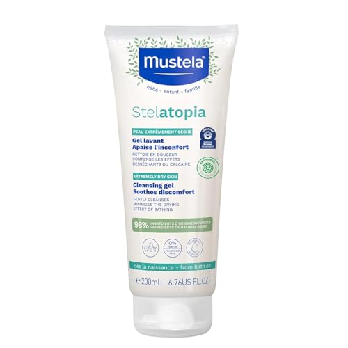 Image of Mustela Stelatopia Cleansing Gel with Sunflower Oil - 200ml | Tear-Free Baby Cleanser for Face & Body | Enriched with Natural Avocado Perseose | Gentle, Hypoallergenic Baby Wash | Made in France