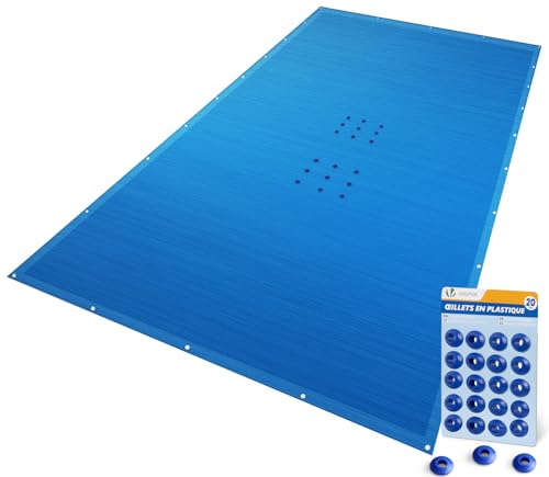 VOUNOT® Poolabdeckung Rechteckig 4x9m, Pool Abdeckplane PE 160g/m², Wasserdicht UV-beständig Reißfest, Doppelte Poolplane mit DIY-Drainagelöchern & Aluminiumösen, für Aufstellpools, Dunkelblau