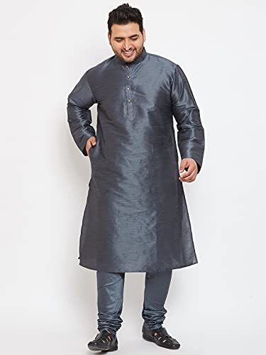 Image of VASTRAMAY Plus Size Men's Silk Blend Kurta Set-New Steel Grey