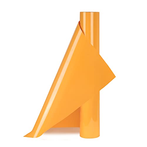 HTV Heat Transfer Vinyl 12Inch x 13Feet Rolls Iron on DIY for T-Shirt for Criut, Easy to Cut & Weed Glossy (13Feet, Yellow Orange)