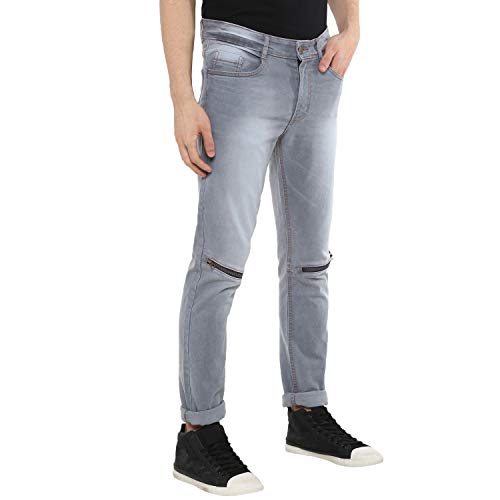 Image of Urbano Fashion Men's Ice Blue Slim Fit Zippered Jeans Stretch
