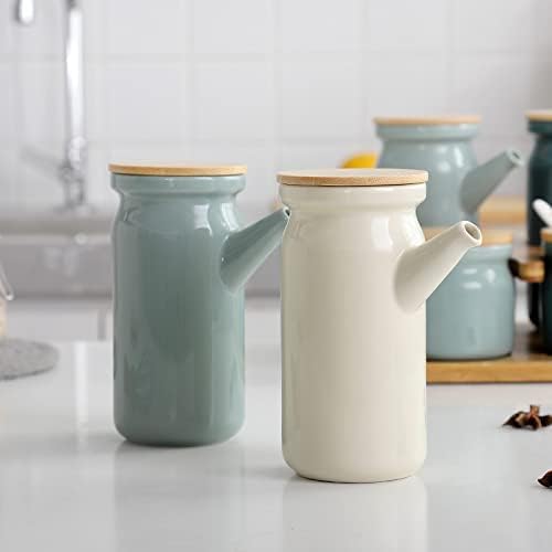 1/2pcs 370ml Ceramic Oil Dispenser Bottle with Lid Soy Sauce Condiment Container No Drip Oil Vinegar Cruet for Kitchen Olive Oil Pot