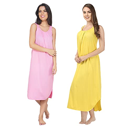 Image of BLAZON Women's Cotton Hosiery Solid Maxi Nighty Slip (Pack of 2) Available Sizes: S, M, L, XL, 2XL, 3XL, 4XL, 5XL