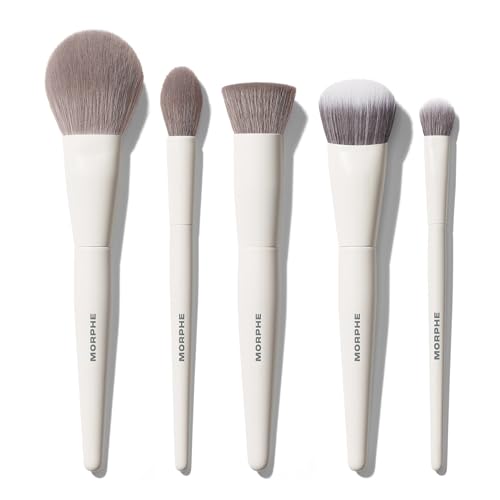 Morphe Portrait Mode 5 Piece Makeup Brush Set - Professional Makeup Brushes for Foundation Concealer Powder Bronzer - Expertly Engineered Face Brush Kit for Smooth Streak-Free Application (5 ct)