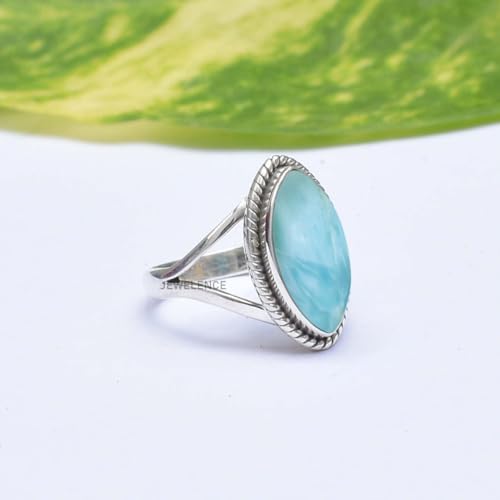 Fine Sterling Silver Ring For Womens Natural Larimar Ring Sterling Silver Wedding Ring Blue Gemstone Split Shank Ring3