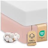 Cotton Crib Sheets 2 Pack – Sweety Fox Mini Fitted Sheets for Baby Boys and Girls, Soft Jersey Knit for Crib or Toddler Bed, White and Pink