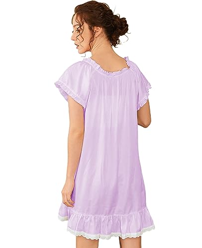 Image of Nanxson Women's Cotton Nightgown Short Sleeve Sleepwear Vintage Nightshirt | Summer Victorian Sleepdress,White Sleepshirt,U Neck Lace Loungewear,Soft Nightshirt,Loose Loungedress,Bride Nightwear