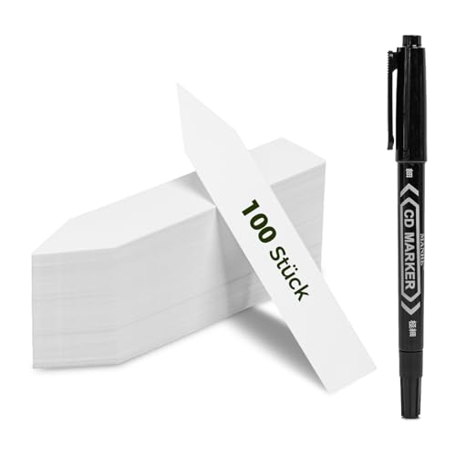 Bamworld 100 Stück Pflanzenschilder Wetterfest Doppelseitig 10x2 cm mit Beschriftungsfläche Schilder zum Beschriften Pflanzschilder Kräuterschilder für Gemüsebeete Gartenarbeit Draußen