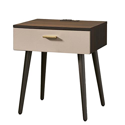 Mesa auxiliar de sofá con puerto de carga USB, mesita de noche Frylr con diseño de almacenamiento de cajones para sofá de sala de estar, gris Cover