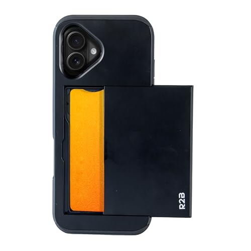 R2B iPhone 16 Hoesje met Pasjeshouder â TPU Siliconen Telefoonhoesje met Kaarthouder â Wallet Case Apple iPhone 16 â Beschermhoes Smartphone â Zwart