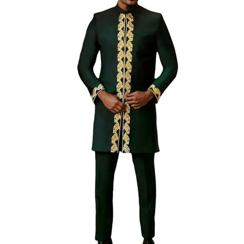 Tenue africaine traditionnelle mariage ensemble brodé homme manches longues pour célébration
