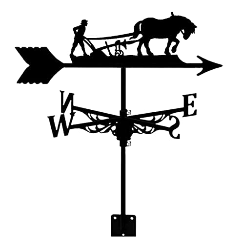HJYBFA Veleta de Metal Negro Resistente para techos, arar el Suelo, Silueta, indicador de dirección del Viento para Garaje, cúpula, Granero, Granja y decoración de jardín.
