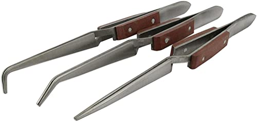 PRAZTECH® Heat Insulated 3 Angled & Straight Self Locking Soldering Tweezers - Watch, Silver - Image 3