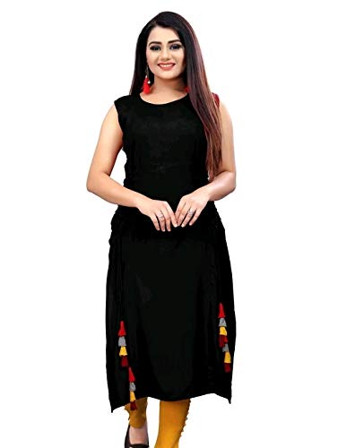 Embroidery Cotton Kurti, Black 