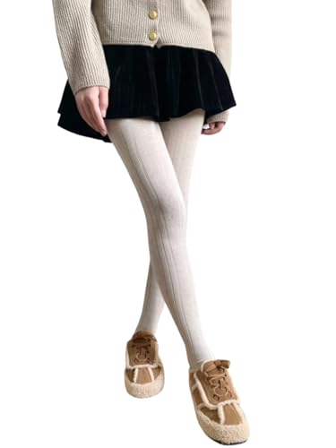 Image of Mrotrida Women's Vertical Stripe Jacquard Tights Autumn Winter Solid Elastic Leggings Thickened Warm Pantyhose (US, Alpha, One Size, Regular, Regular, White)