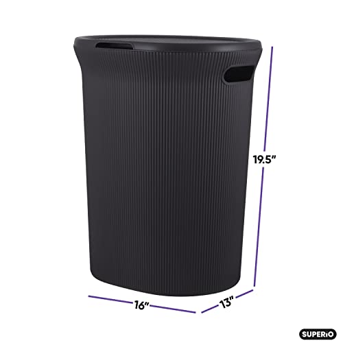 Image of Superio Ribbed Collection - Decorative Plastic Laundry Hamper with Lid and Cut-Out Handles, Brown (1 Pack) Basket Organzier for Bedroom Bathroom College Dorm Room 40 Liter