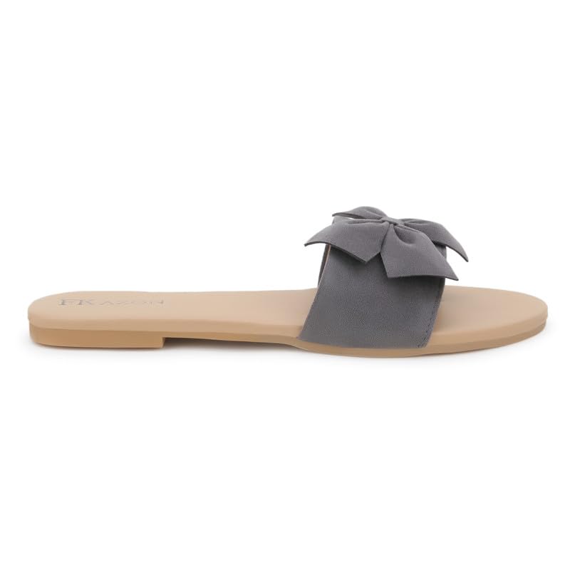 Image of Women's Bow Toe Ring Flats - Stylish & Comfortable Slipers||FK 01 GREY B147 39