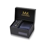 Massi Morino Krawatte Dunkelblau mit Einstecktuch Set Herren inkl. Manschettenknöpfe, Krawattennadel und Geschenkbox - Männer Krawattenset