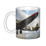 WHJDPP Taza de cerámica con imagen de avión de la Segunda Guerra Mundial para capuchino, latte, cereales, yogur, leche, bebidas calientes o frías, horno de microondas
