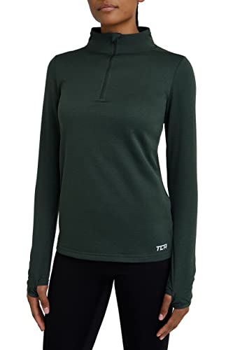 TCA Dames Cloud Fleece ¼ Zip Thermische Hardloop Top met Ritszakje - Donkergroen, S