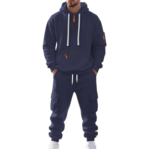 MSIYOW Tuta Uomo Completa Felpe con Cappuccio e Pantaloni Tute Sportive Invernale Jogging Tuta Casual(XL, Z Blu Marino)