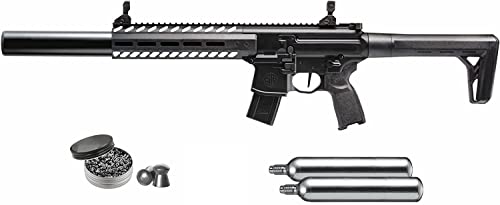 Hawki Wearable4U Bundle for Sig Sauer MCX Air Rifle, MCX GEN 2.177 Caliber Pellet, 30rd, Semi-Automatic Black - Air Rifle, 2x90gr CO2 Tanks and Pack of 500 Airgun Pellets