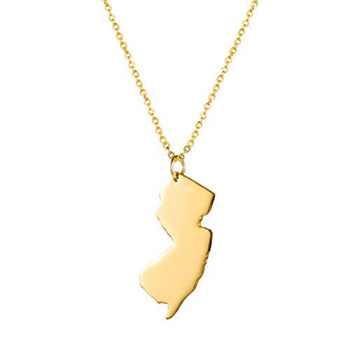 New Jersey Shaped State Necklace 14K Gold-Dipped Pendant on Adjustable 16”-18” Chain NJ