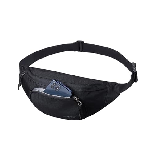 WATERFLY Crossbody Fanny Pack: Slim Waist Bag Sports Hip Pouch for Woman Man - Fashionable Travel Fannie Pack Runner Belt Bum Bag for Walking Jogging Hiking Black