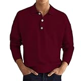 Men Polo Shirt Regular Fit Breathable Casual Solid Color Fashion T-Shirt Outdoor Golf Sport Long Sleeves Tops J-Wine Red S