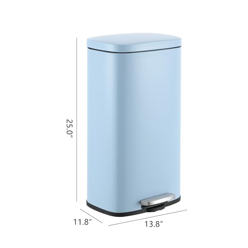Image of happimess Curtis 8 Gal Step Trash Can Soft Close 25 inch, Tide Pool Blue | Iron Construction, Satin Finish, Removable Liner, Steel Pedal, 20 Trash Bags Included, Kitchen Office Bin