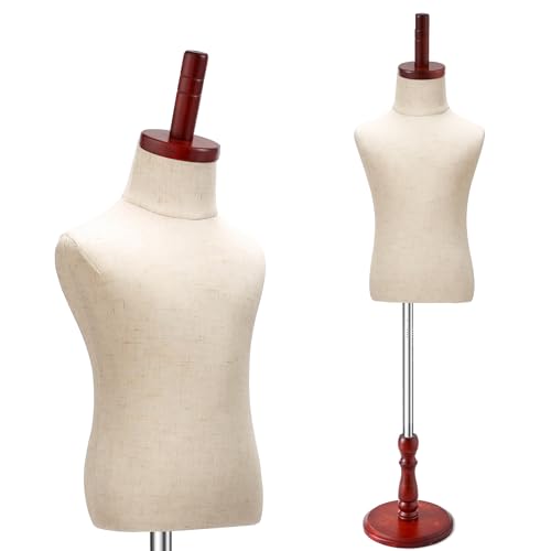 Child Mannequin, Kid Dress Form Mannequin Torso Adjustable Height Unisex Toddler Mannequin Body with Solid Wooden Base, for Clothing Dress Jewelry Display, (Brick red, 6-7 Years Old)