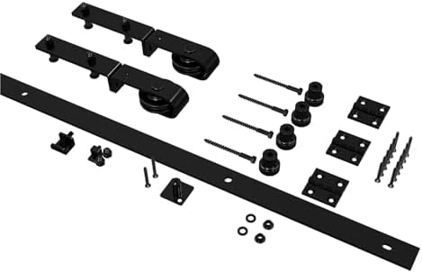 3FT/3.3FT Heavy Duty Bi-Folding Barn Door Hardware Kit - Sturdy Sliding Track Set for 2 Doors, Smooth & Quiet Operation, Ideal for Home & Office Decor