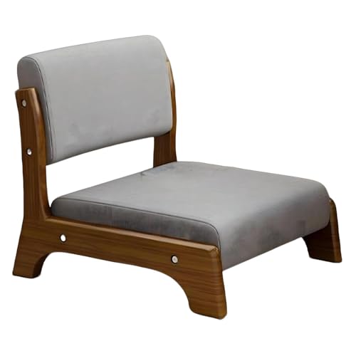 DECAKE Japanese Floor Chair, Comfy Zaisu Meditation Chair with Back Support, Solid Wood Frame Low Kotatsu Seat for Living Room, Bedroom, Bay Window Walnut Color Grey Wool