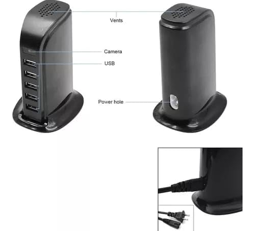 Safety NET, Camera WiFi USB Charger Hidden Camera, Indoor Security 1080P HD Video Recording, APP Remote View, Motion Detection Alarm Push, 5-Port USB Charging Station.